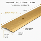Carpet Cover Transition Strip, 37mm Wide Gold Floor Threshold Seam Protector, Metal Doorway Bridge for Room Transitions and Edge Coverage