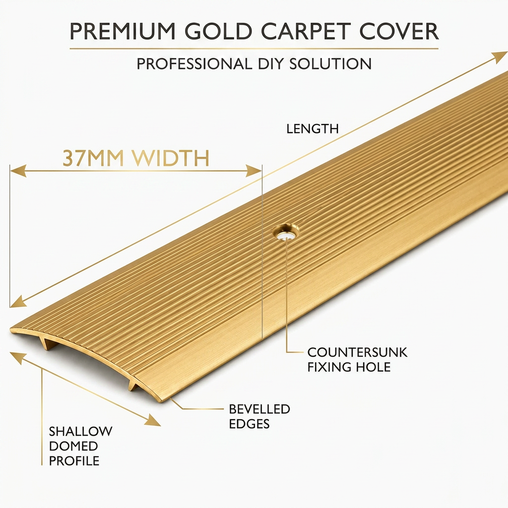Carpet Cover Transition Strip, 37mm Wide Gold Floor Threshold Seam Protector, Metal Doorway Bridge for Room Transitions and Edge Coverage