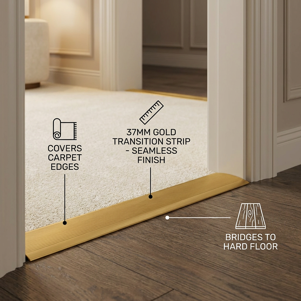 3 x Gold Carpet Cover Transition Strip 89.5cm x 37mm