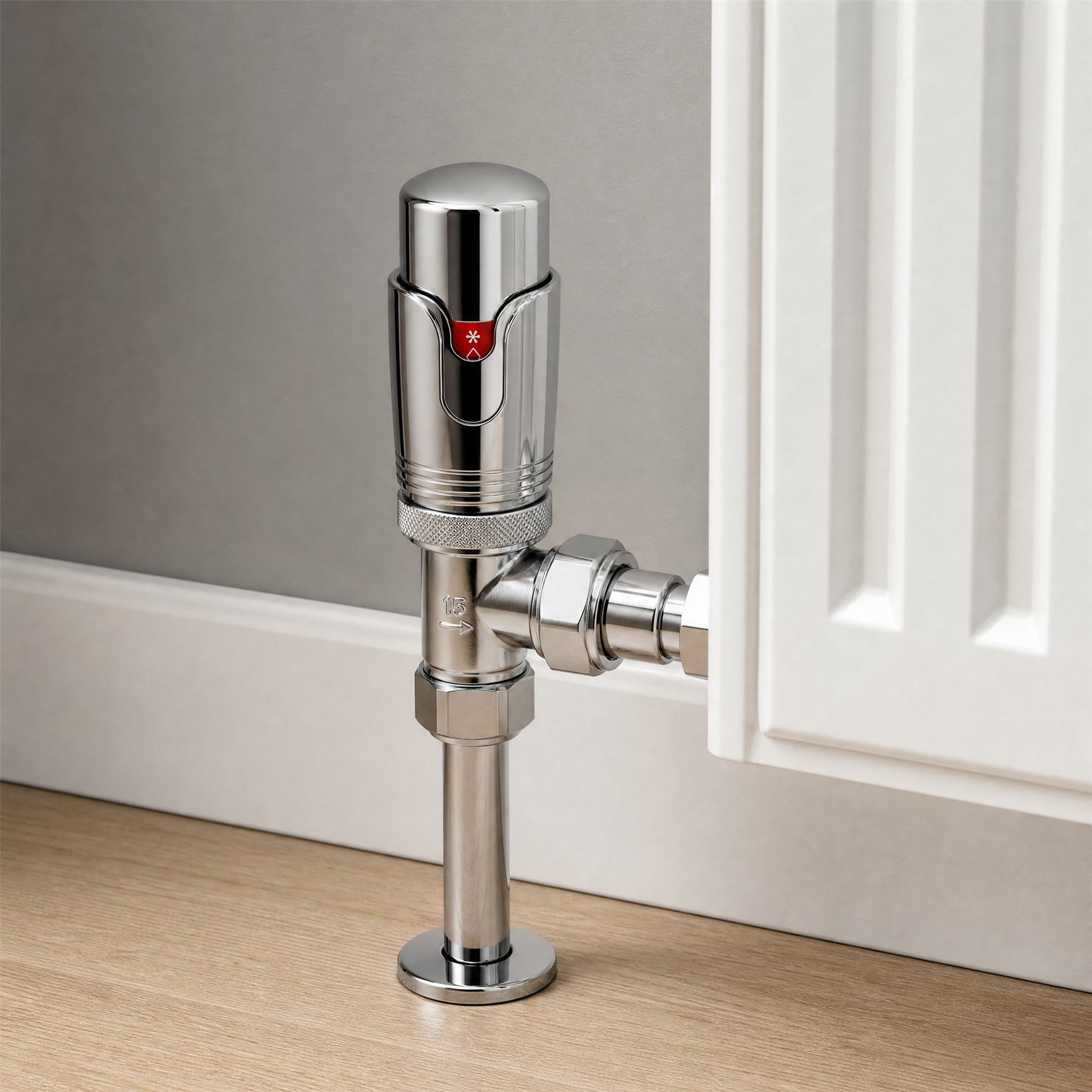 2 x Kartell Refined Angled Chrome TRV 15mm Thermostatic Radiator Valve