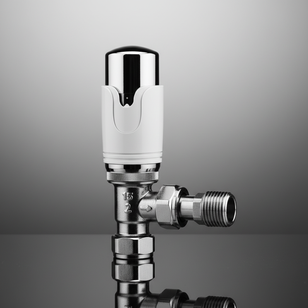 2 x  Kartell Designer Thermostatic Radiator Valve White & Chrome TRV Angled 15mm