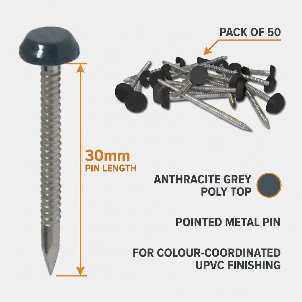 50 x 30mm Anthracite Grey UPVC Poly Top Pins [B&N] (0073)