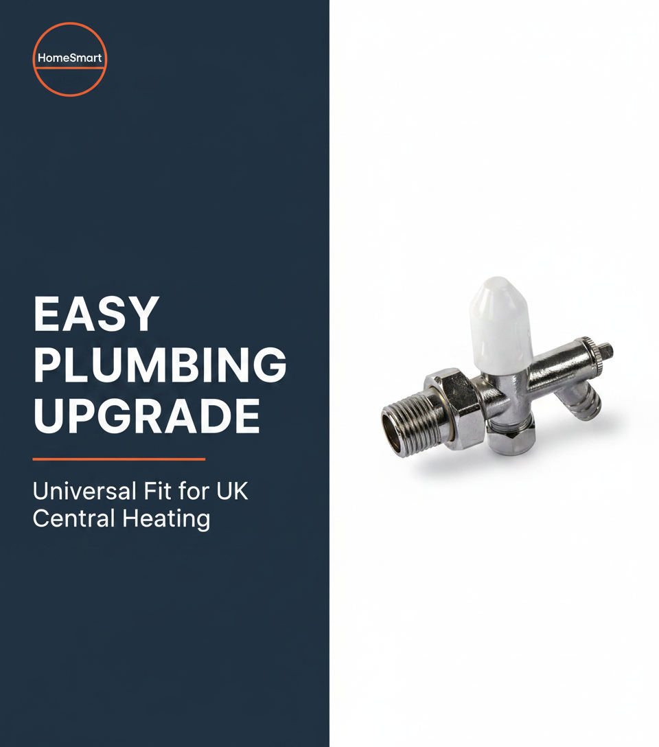10mm Drain Off Valve Chrome - 1/2" BSP Radiator Drain Cock with White Handle & Hose Tail