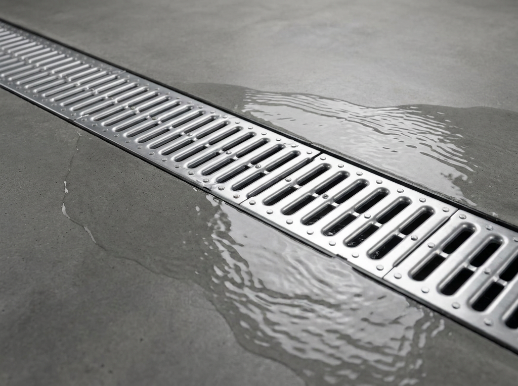 Manthorpe Silver Drain Channel and Grate, Heavy Duty Outdoor and Indoor Trench Drainage System for Driveways, Patios, and Garages