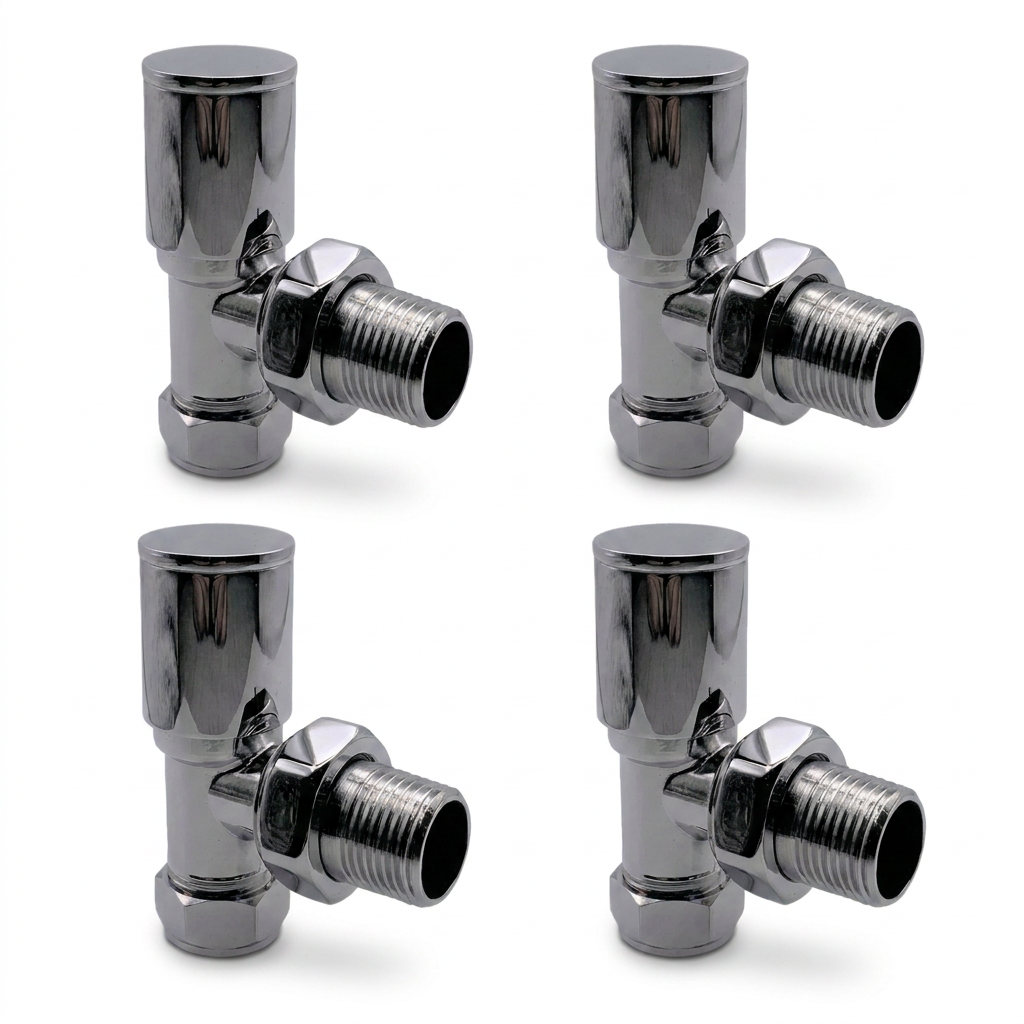 4 x Chrome Radiator Valves Angled Pack 15mm