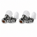 Kartell Angled Radiator Valves Pair — Chrome with White Handles, 15mm Thermostatic TRV & Lockshield Set, Universal Fit UK Standard Radiators, Easy-Install Designer Finish for Bathroom & Home Heating