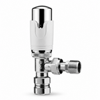 Kartell Designer Thermostatic Radiator Valve White & Chrome TRV Angled 15mm