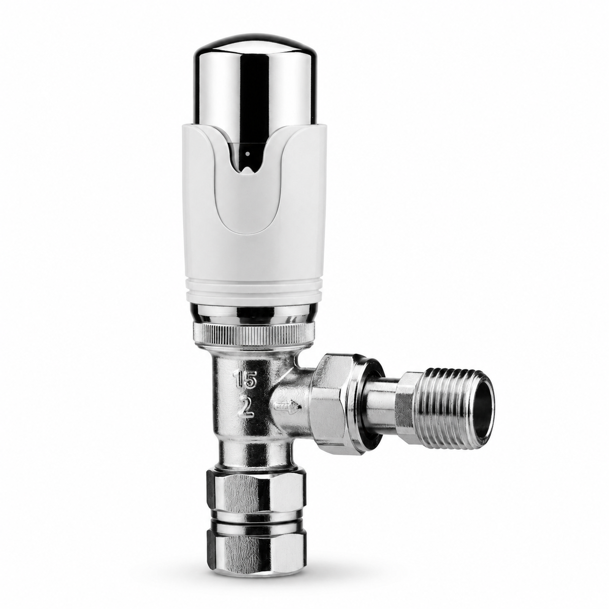 Kartell Designer Thermostatic Radiator Valve White & Chrome TRV Angled 15mm