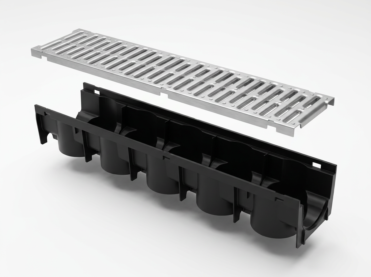 Manthorpe Silver Drain Channel and Grate, Heavy Duty Outdoor and Indoor Trench Drainage System for Driveways, Patios, and Garages