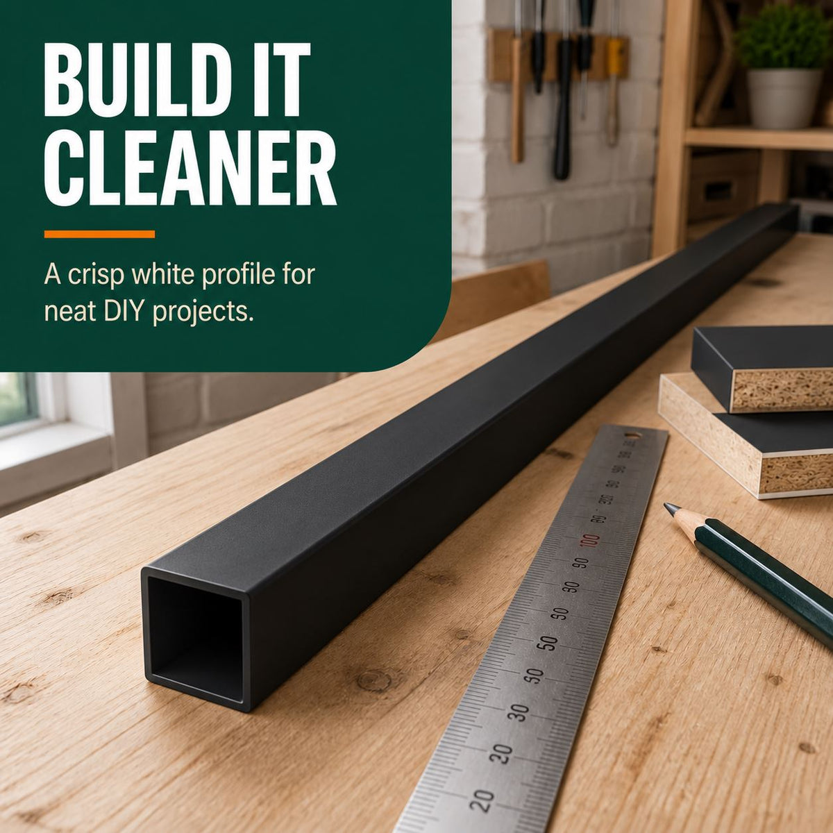 4 x 25mm Black PVC Box Section 1 Metre Length