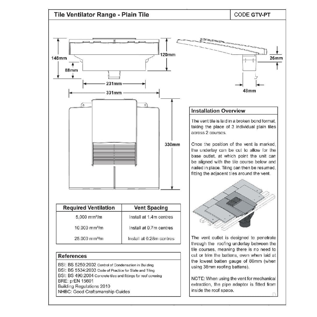 Manthorpe Terracotta Plain Tile Vent with Adaptor Kit for Clay and Concrete Roofs