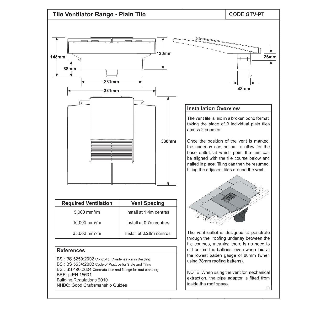 Manthorpe Terracotta Plain Tile Vent with Adaptor Kit for Clay and Concrete Roofs
