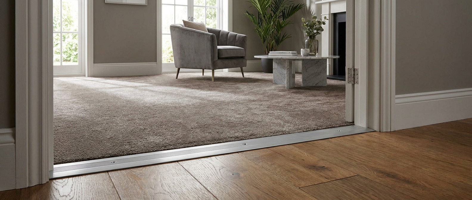 Aluminium Flooring Cover Edge, Silver Transition Strip Trim, 60mm x 89.5cm Doorway Profile for Surface Protection