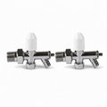 2 x 10mm Drain Off Valve Chrome - 1/2" BSP Radiator Drain Cock with White Handle & Hose Tail