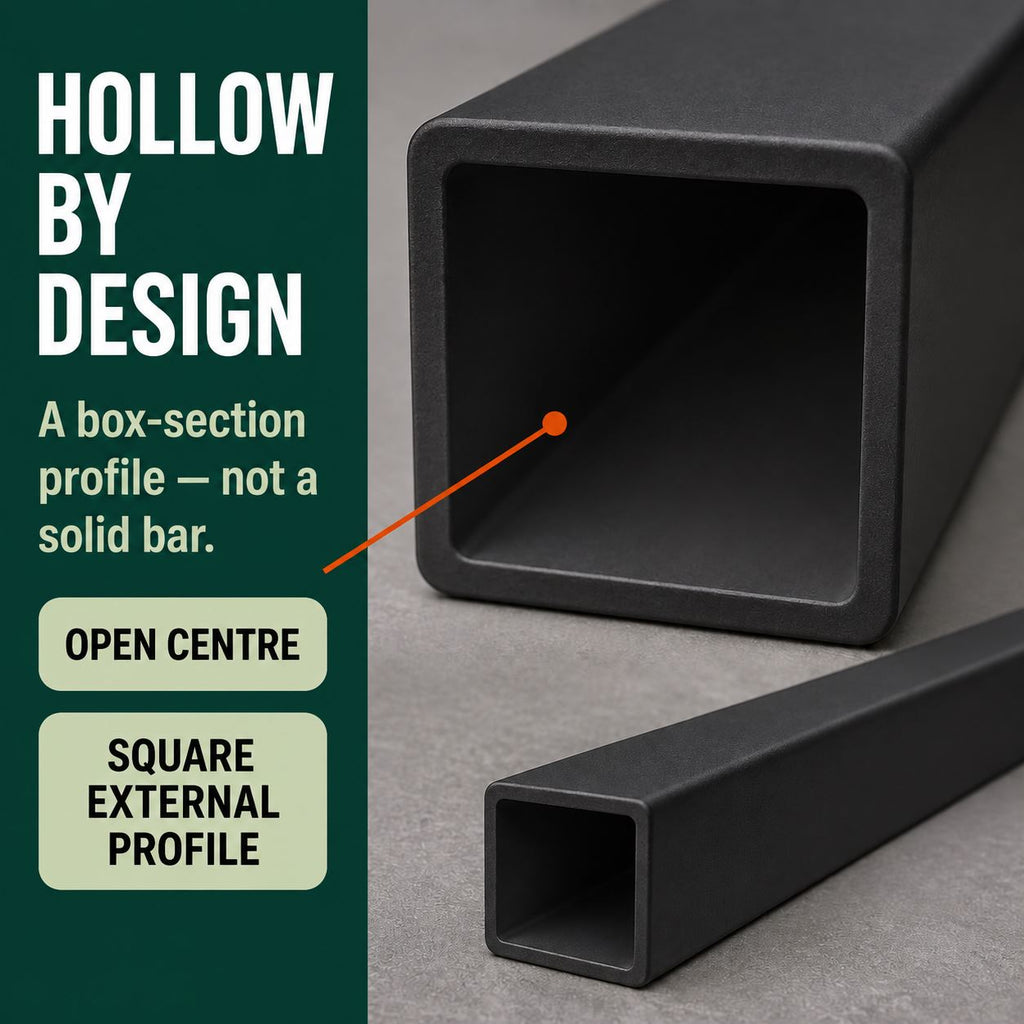 25mm Black PVC Box Section 1 Metre Length