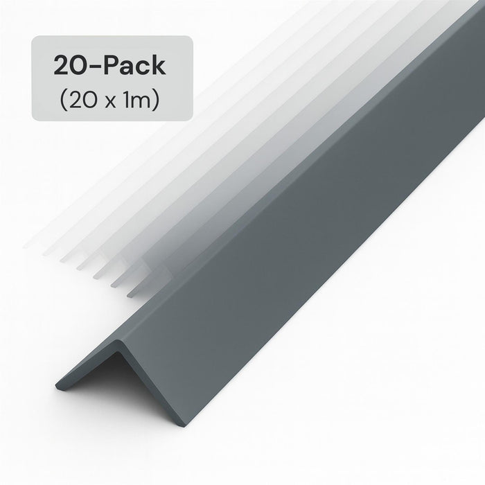 20 Pack Grey 1 Metre UPVC Plastic Rigid Angle 50 x 50mm Corner Cover Trim 90 Degree
