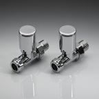 2 x Kartell Chrome Radiator Valves Straight Pair 15mm Manual Control - Brass Radiator Valve Set for Central Heating Floor Pipes - Contemporary Chrome Finish - Complete Twin Pack UK Standard