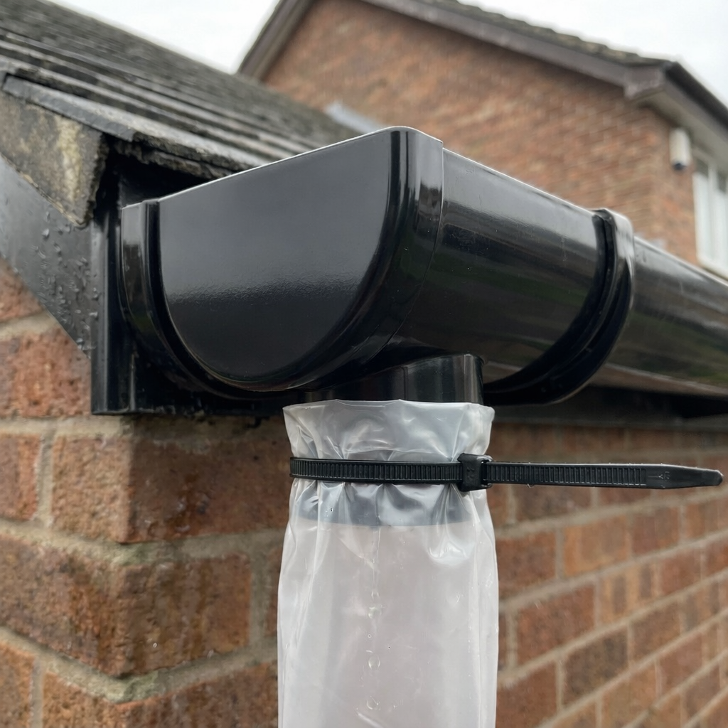Black 10m Round Gutter Stop End Outlet Kit 112mm