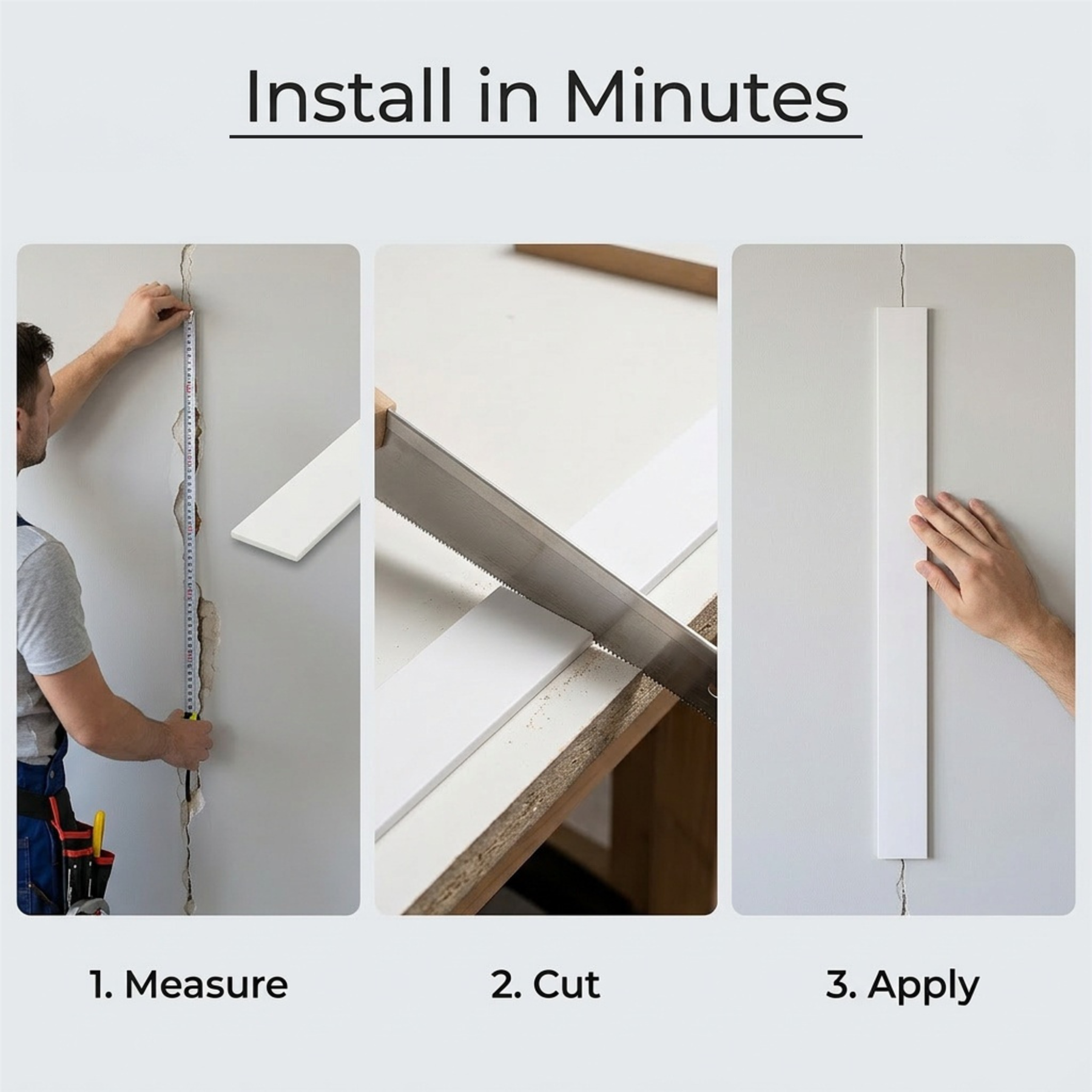 1 x 50mm White Adhesive Taped PVC Flat Bar x 1 Metre