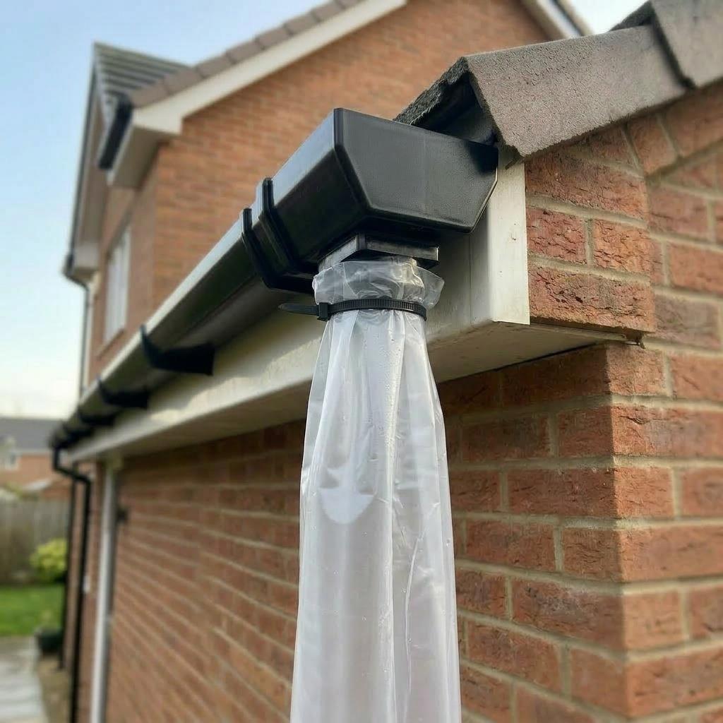 Black 20m Squared Gutter Stop End Outlet Kit 114mm