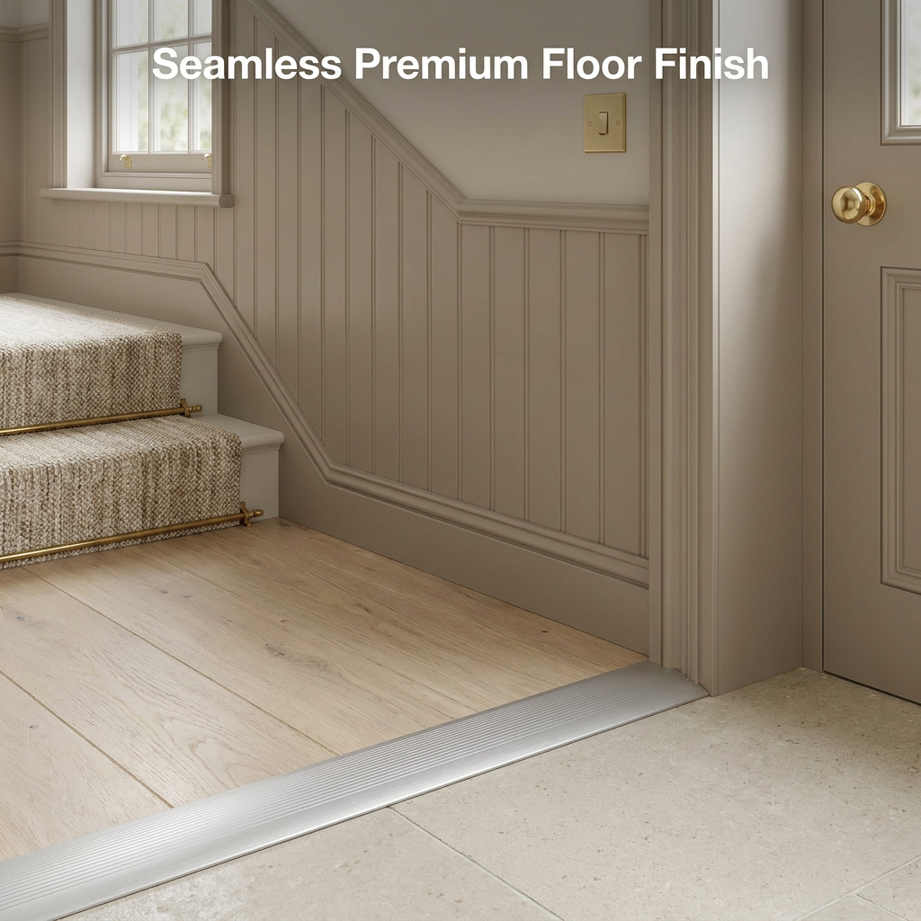 Wide Cover Strip Floor Transition, Matt Silver Finish, 38mm x 89.5cm, DIY Door Threshold Joint Protector and Edge Trim