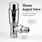 Kartell Refined Angled Chrome TRV 15mm Thermostatic Radiator Valve