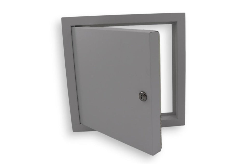 Manthorpe Lockable Fire Rated Access Panel – 1 Hour Rated, Flush Fit, White Plastic Inspection Hatch for Ceilings & Walls