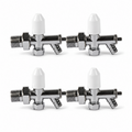 4 x 10mm Drain Off Valve Chrome - 1/2" BSP Radiator Drain Cock with White Handle & Hose Tail