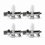 4 x 10mm Drain Off Valve Chrome - 1/2" BSP Radiator Drain Cock with White Handle & Hose Tail