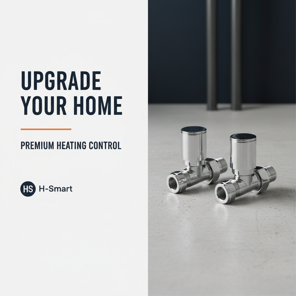 2 x Kartell Chrome Radiator Valves Straight Pair 15mm Manual Control - Brass Radiator Valve Set for Central Heating Floor Pipes - Contemporary Chrome Finish - Complete Twin Pack UK Standard