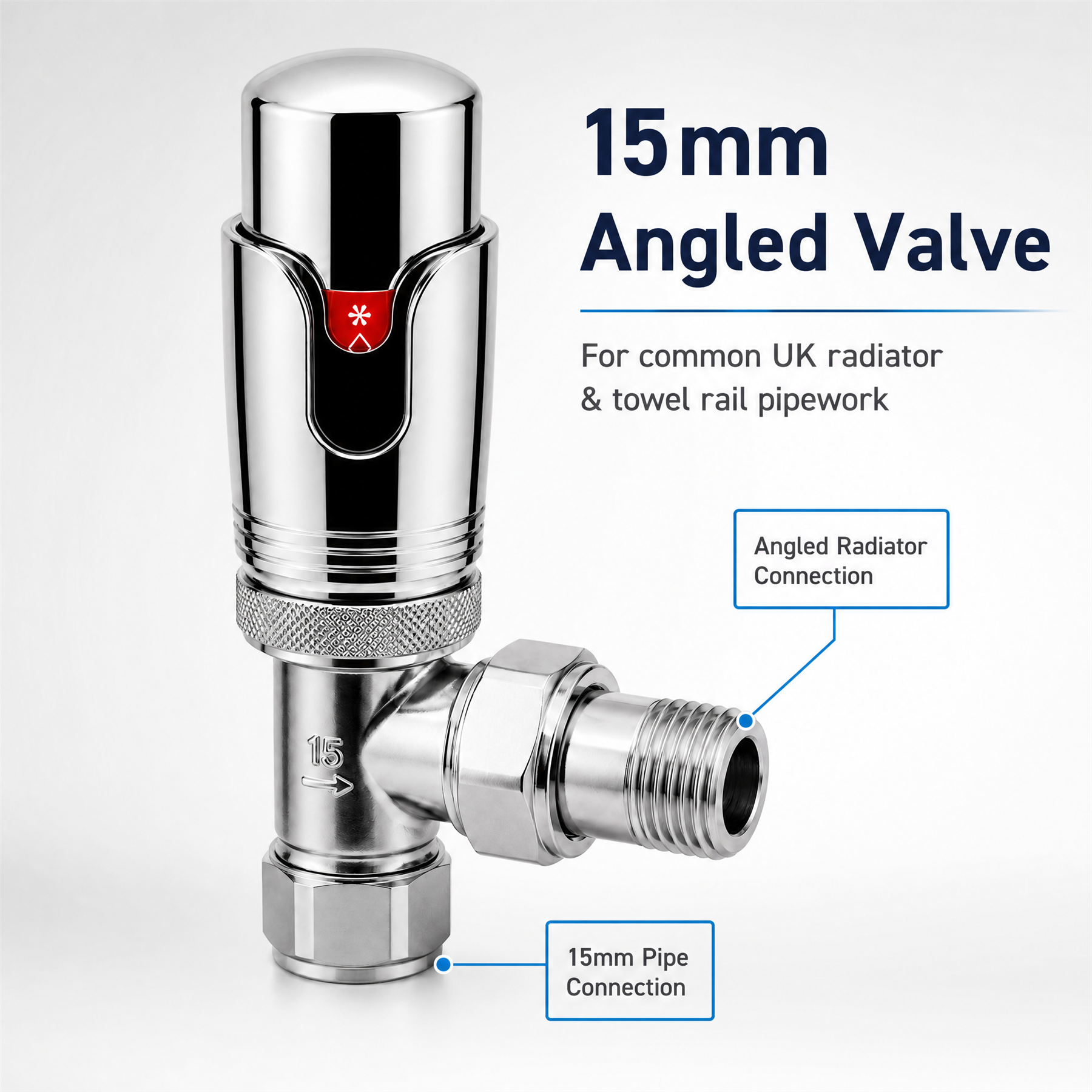 4 x Kartell Refined Angled Chrome TRV 15mm Thermostatic Radiator Valve