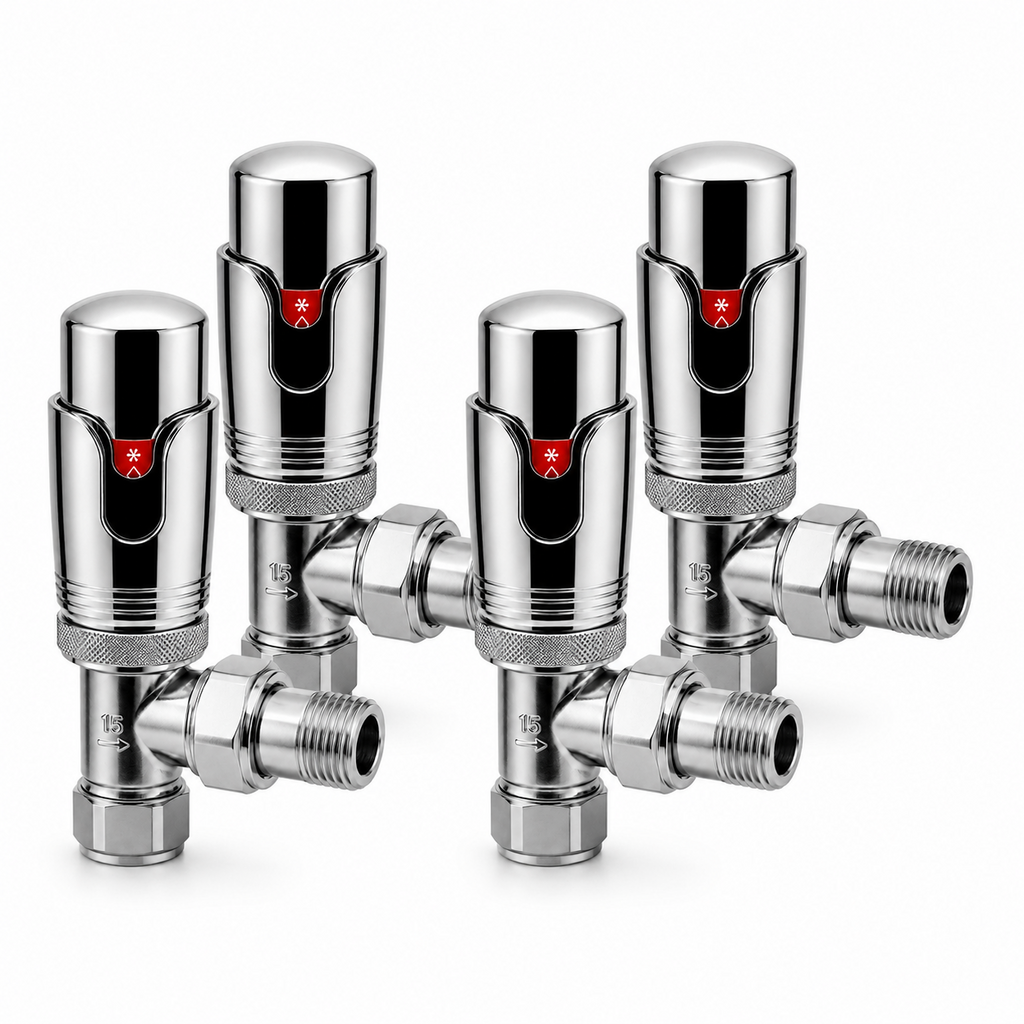 4 x Kartell Refined Angled Chrome TRV 15mm Thermostatic Radiator Valve
