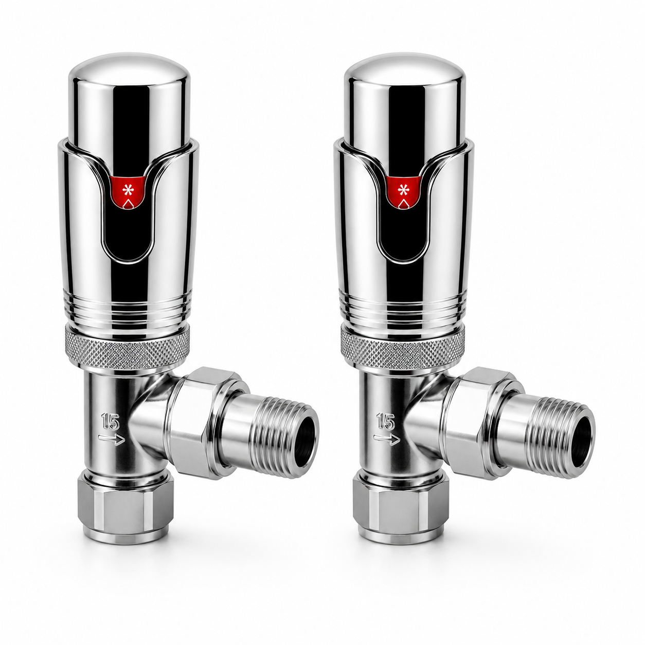2 x Kartell Refined Angled Chrome TRV 15mm Thermostatic Radiator Valve