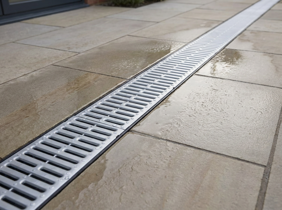 Manthorpe Silver Drain Channel and Grate, Heavy Duty Outdoor and Indoor Trench Drainage System for Driveways, Patios, and Garages