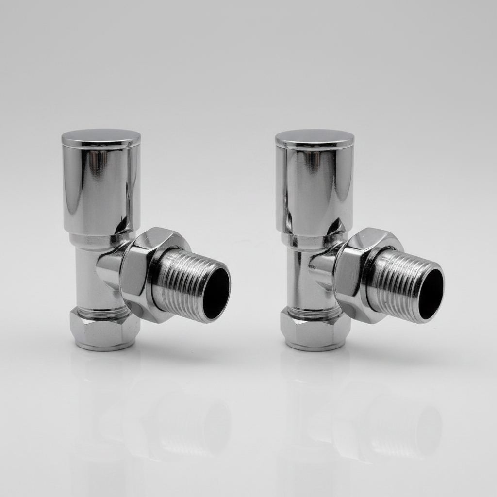 2 x Kartell Chrome Radiator Valves Angled Pair 15mm Manual Control