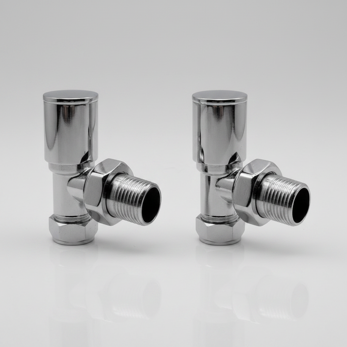 2 x Kartell Chrome Radiator Valves Angled Pair 15mm Manual Control