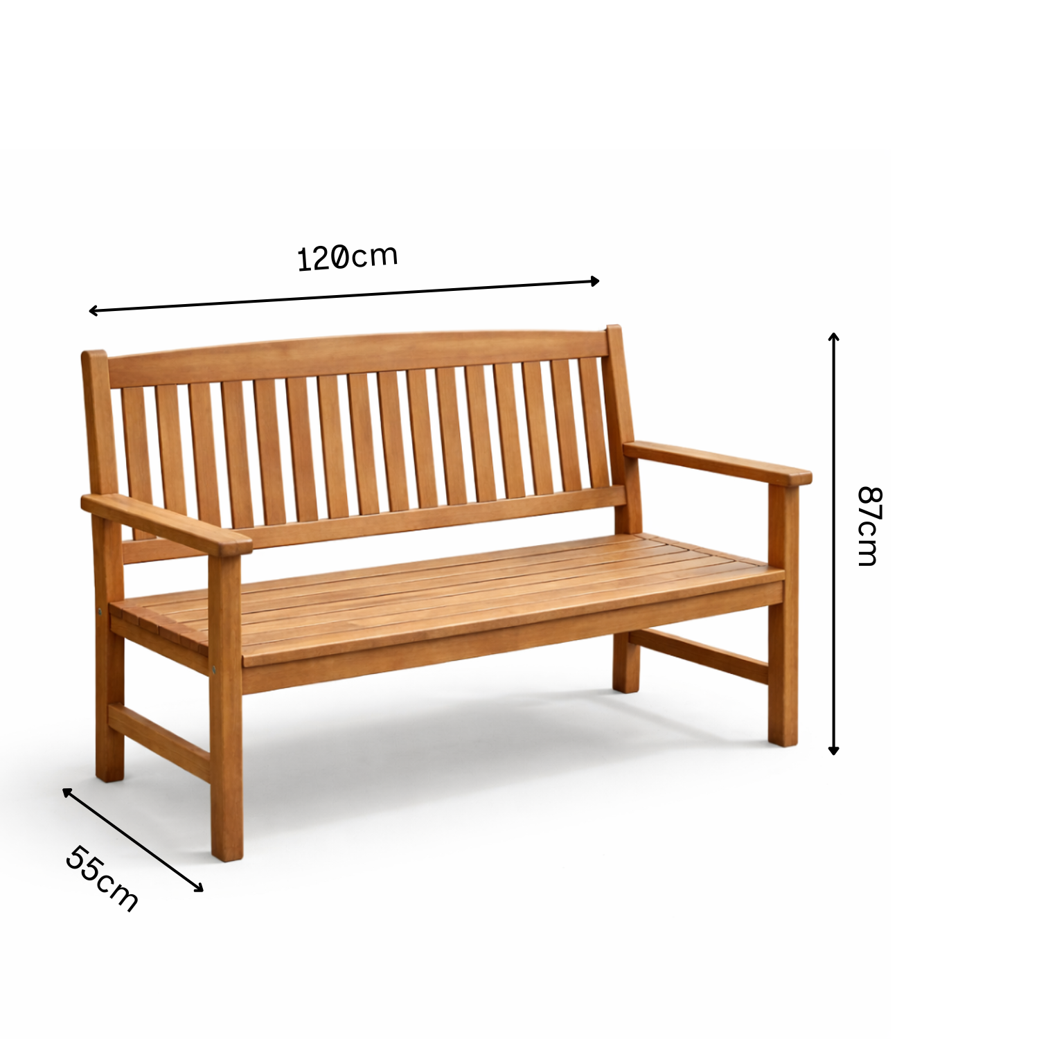 Hardwood 2 Seater Garden Bench 4ft – Wooden Outdoor Patio & Terrace Seating with Solid Timber Slats