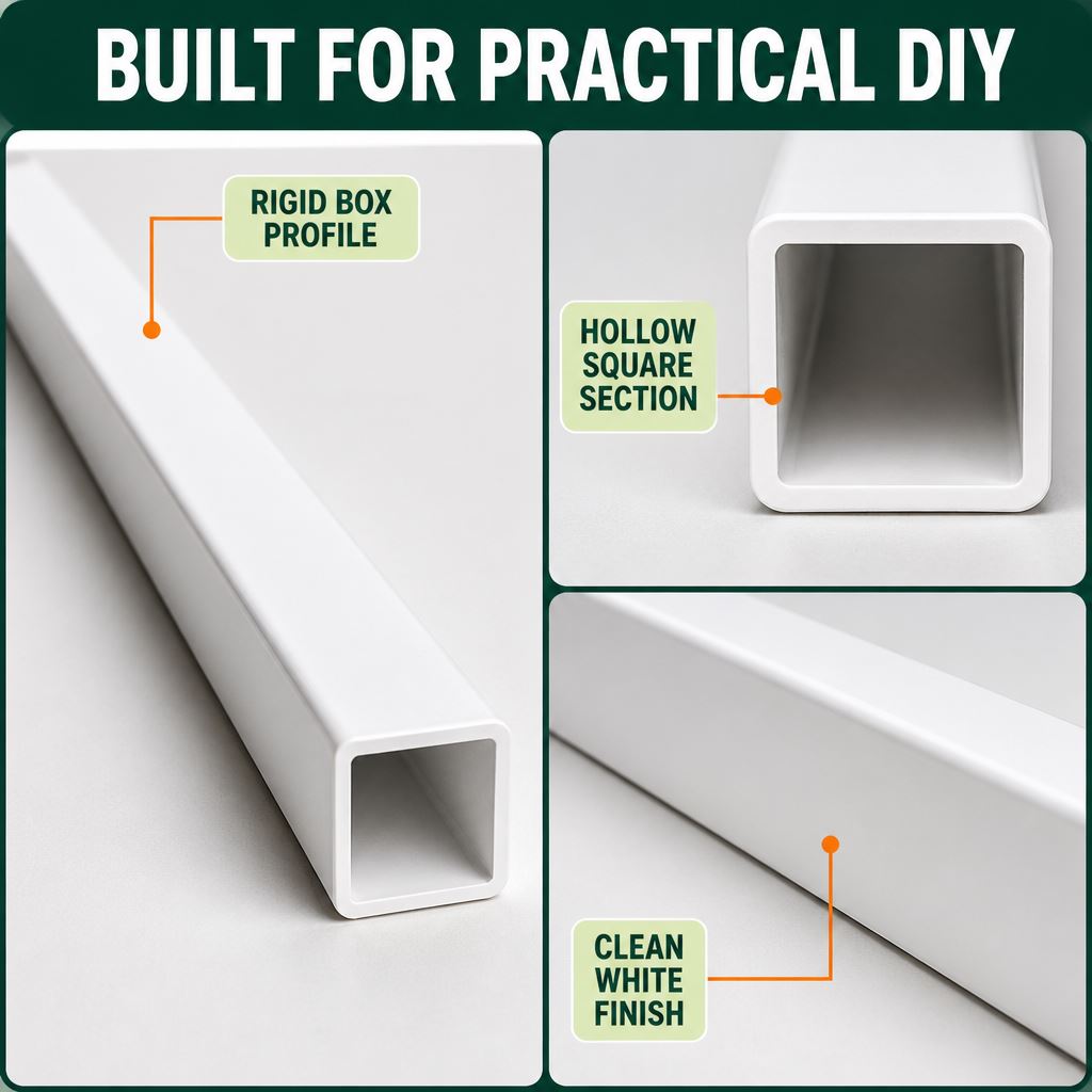 50mm White PVC Box Section 1 Metre Length