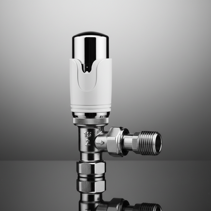 4 x Kartell Designer Thermostatic Radiator Valve White & Chrome TRV Angled 15mm