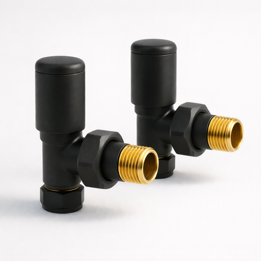 Kartell K-Rad Straight Modern Radiator Valve 15mm – Matte Black – Pair