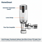 Kartell Designer Thermostatic Radiator Valve White & Chrome TRV Angled 15mm
