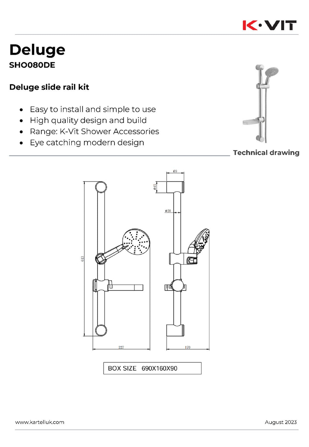 Kartell Deluge Slide Rail Kit Chrome