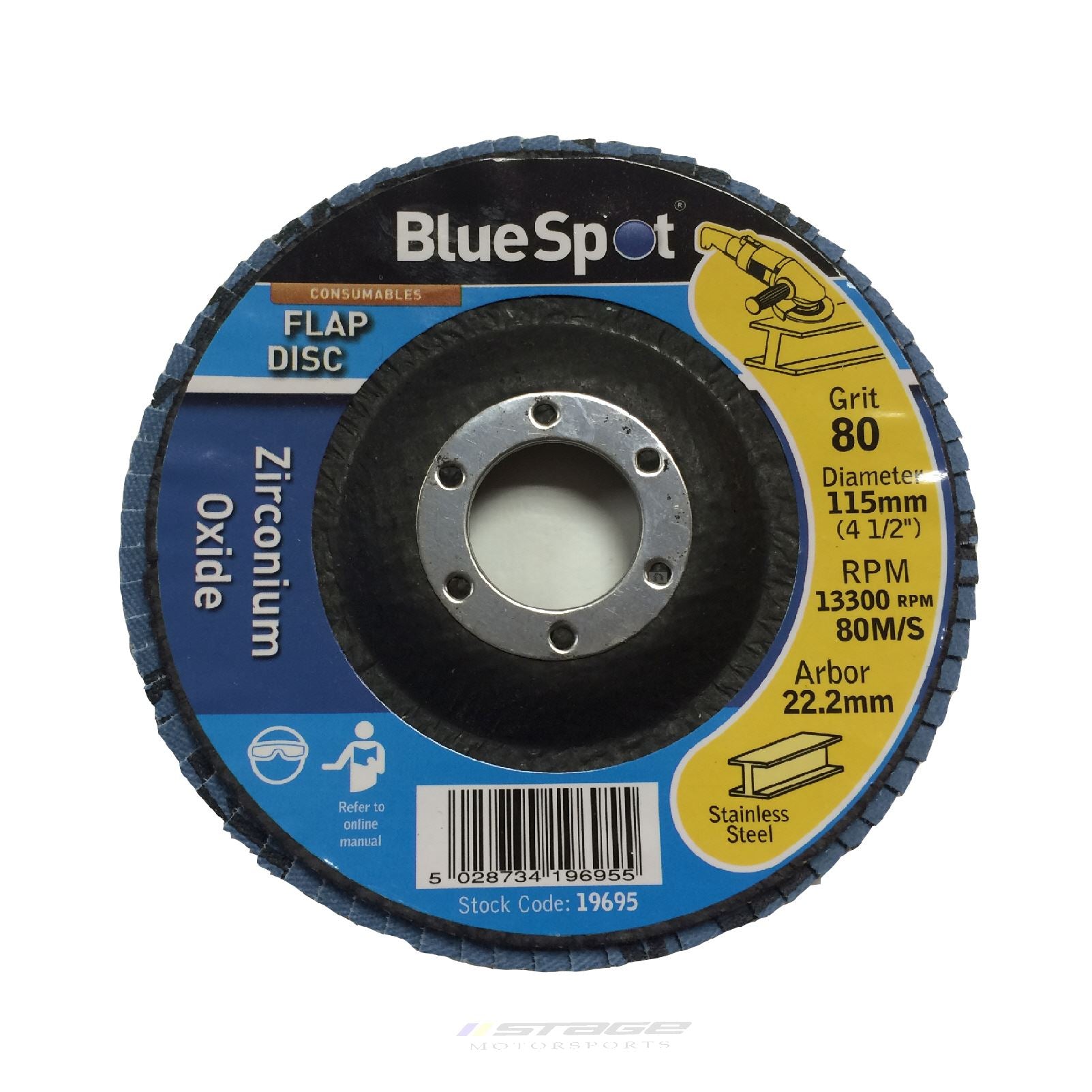 Blue Spot Zirconium 80 Grit Abrasive Flap Wheels - 115mm Heavy-Duty Sanding and Grinding Set for Metalworking - 10 Pack Multi-Disc Set