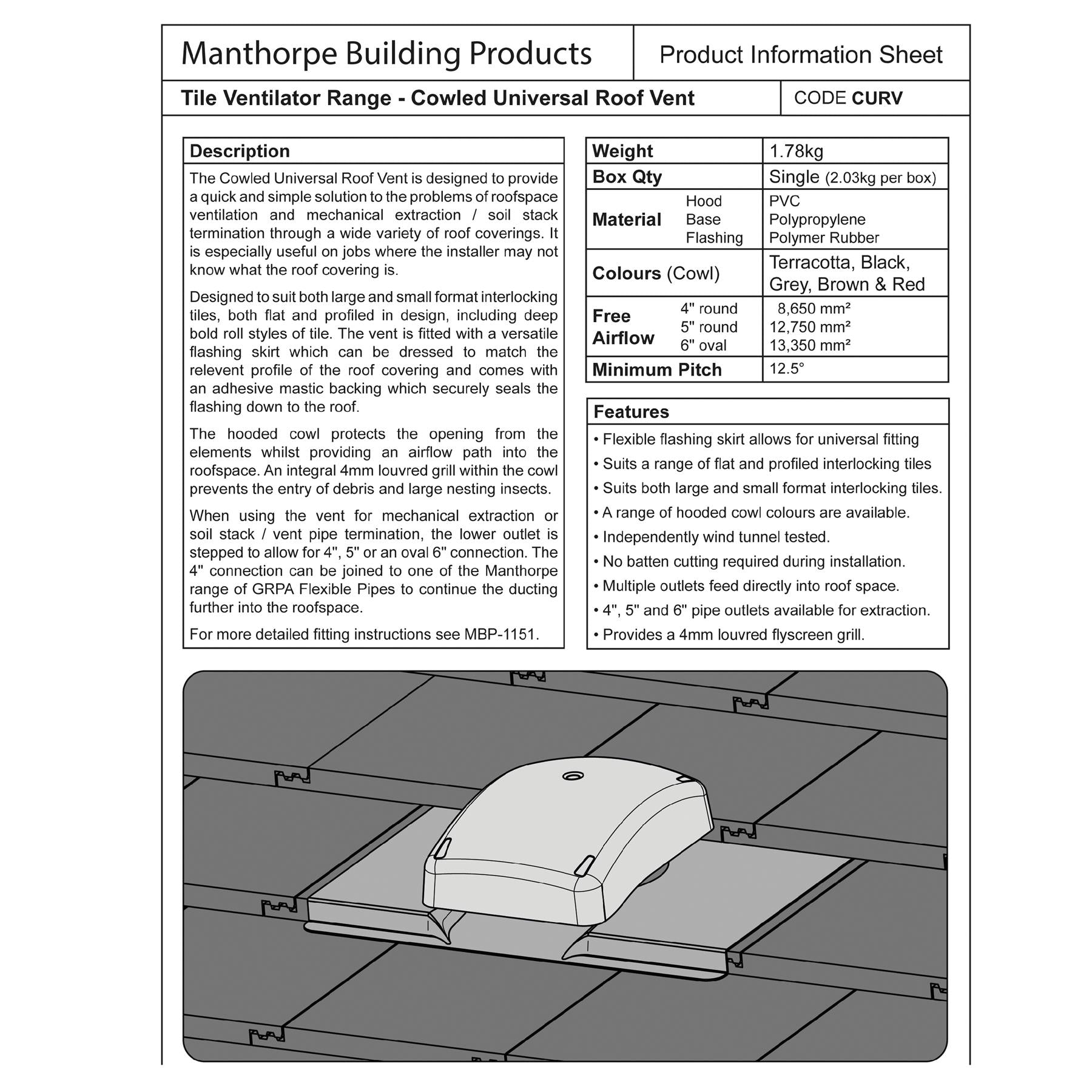 Manthorpe Black Curv Universal Roof Tile Vent (1352)