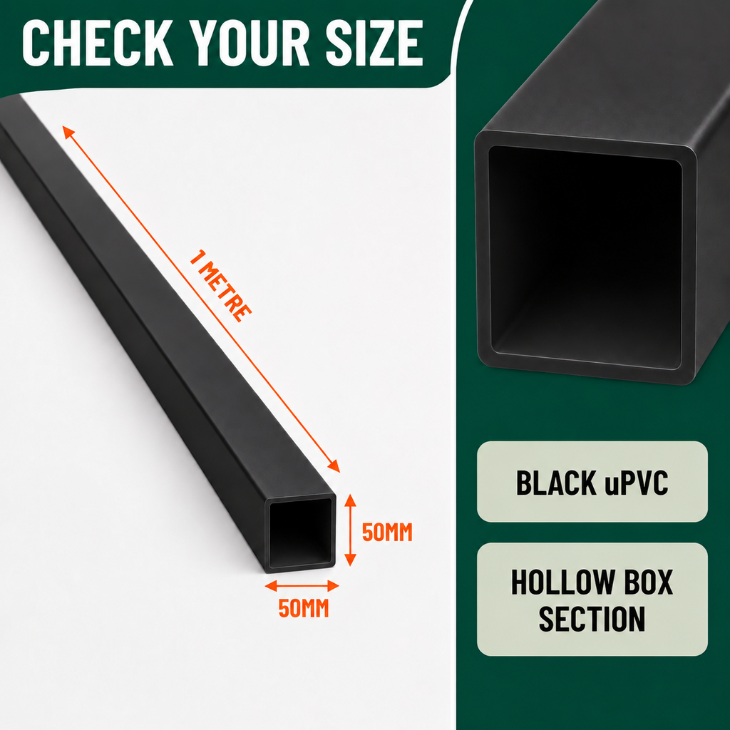 3 x 50mm Black PVC Box Section 1 Metre Length