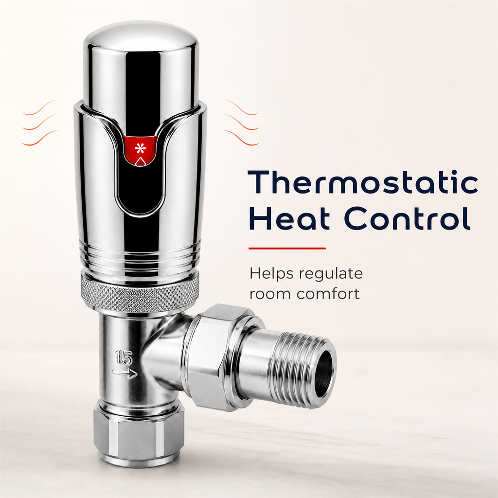 2 x Kartell Refined Angled Chrome TRV 15mm Thermostatic Radiator Valve