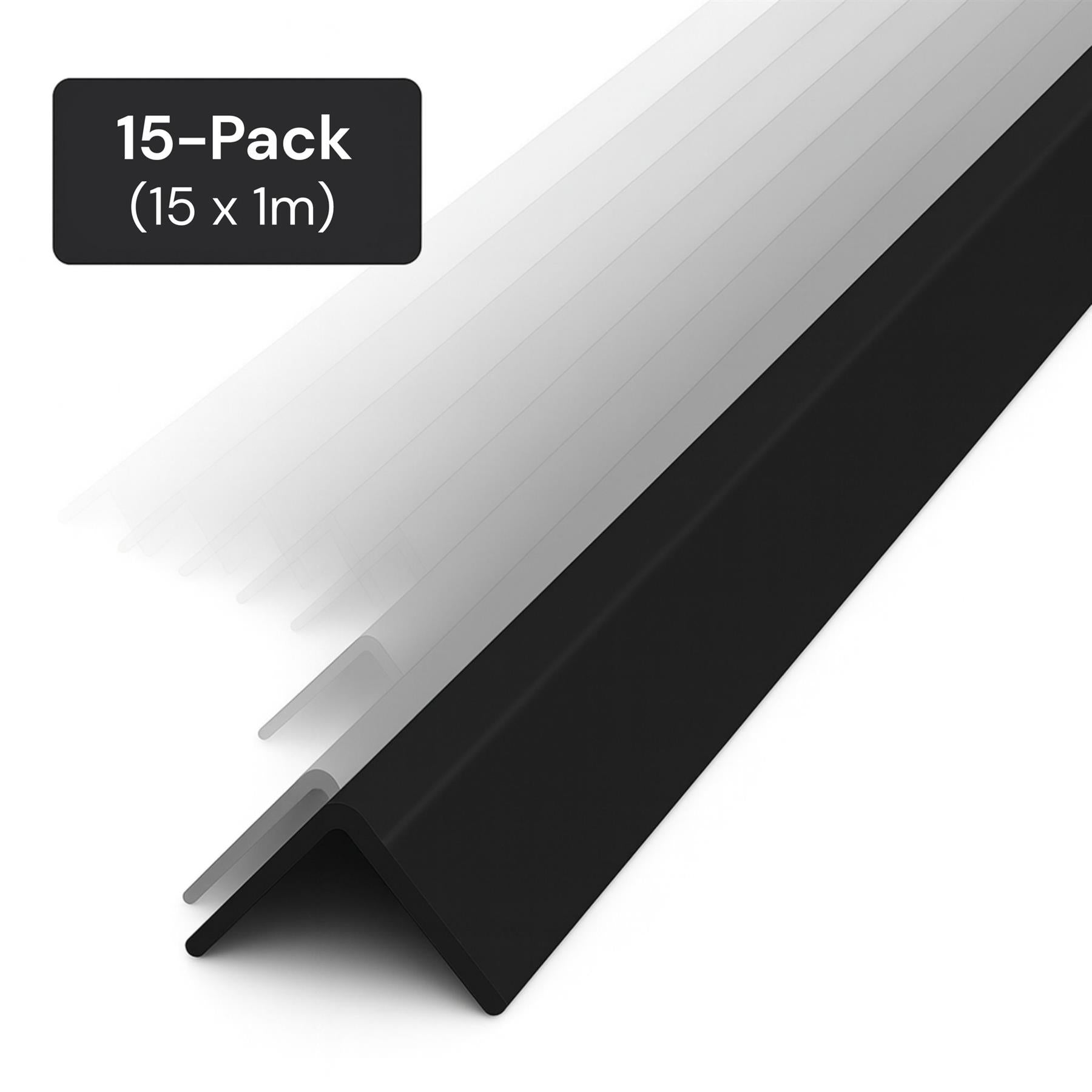 15 Pack Black 1 Metre UPVC Plastic Rigid Angle 40 x 40mm Corner Cover Trim 90 Degree