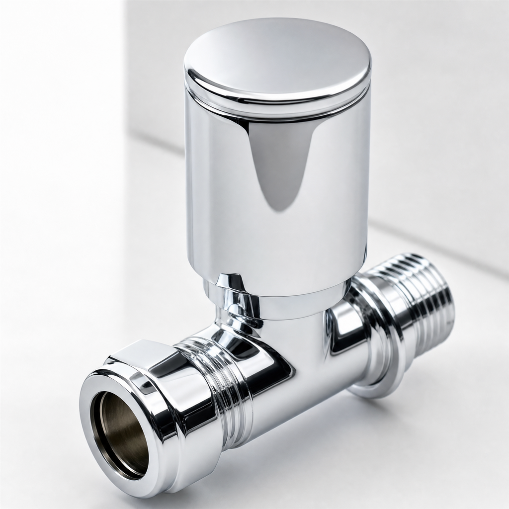 2 x Kartell Chrome Radiator Valves Straight Pair 15mm Manual Control - Brass Radiator Valve Set for Central Heating Floor Pipes - Contemporary Chrome Finish - Complete Twin Pack UK Standard