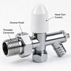10mm Drain Off Valve Chrome - 1/2" BSP Radiator Drain Cock with White Handle & Hose Tail