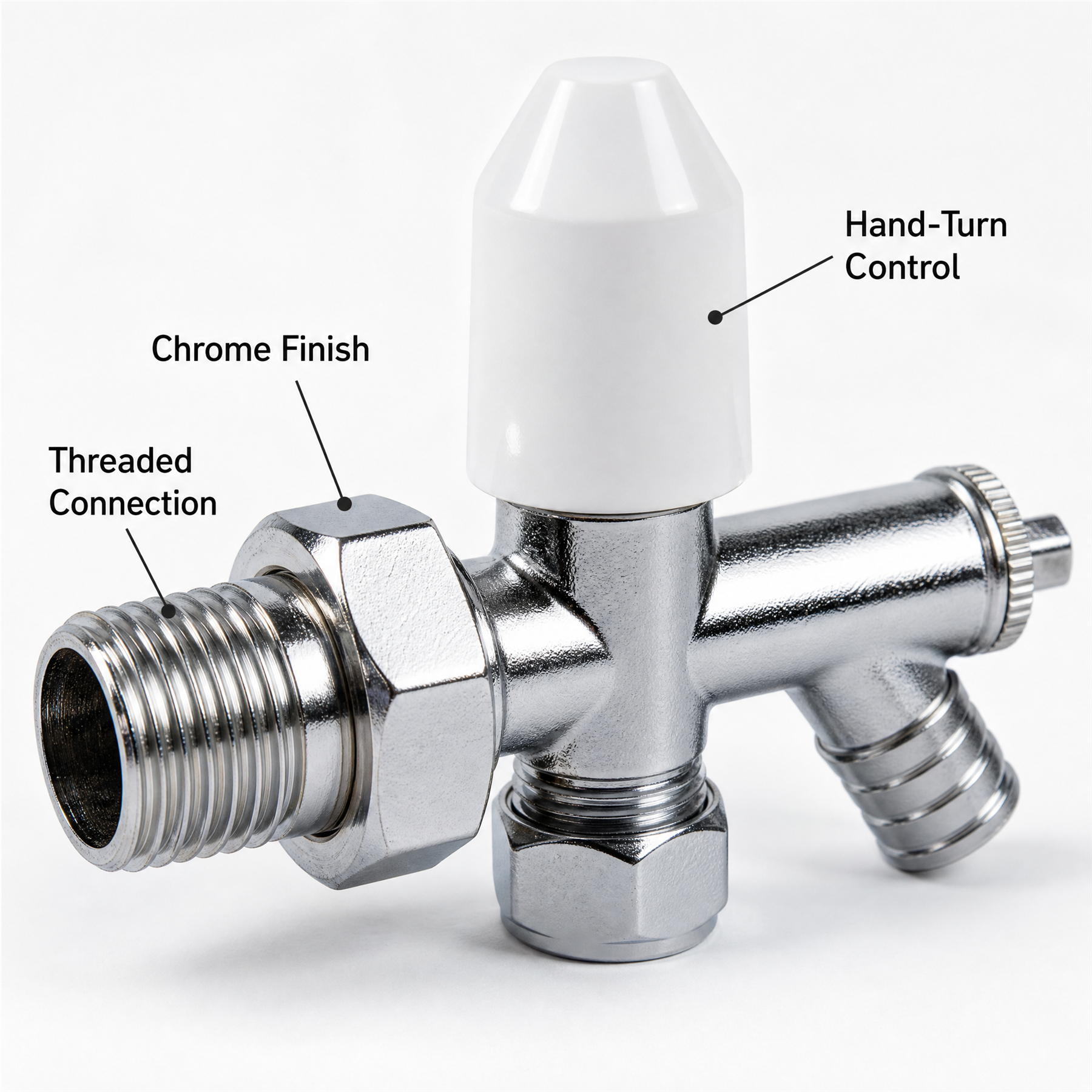 2 x 10mm Drain Off Valve Chrome - 1/2" BSP Radiator Drain Cock with White Handle & Hose Tail
